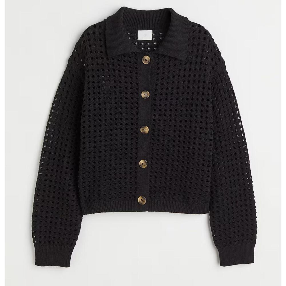 H&M black mesh knit button down sweater sz S